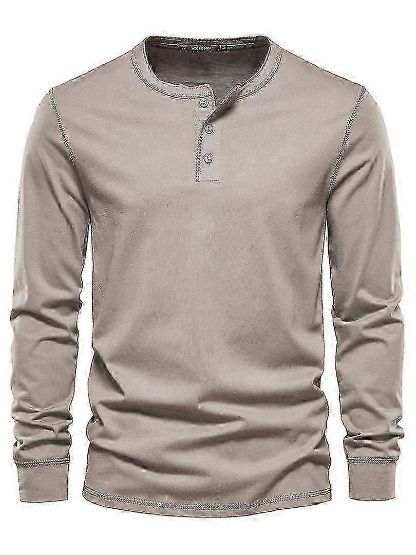 Męska monochromatyczna koszulka z długim rękawem z kołnierzykiem Henley do jesiennego noszenia na co dzień, wysokiej jakości 100% bawełna odpowiednia dla różnych marek
