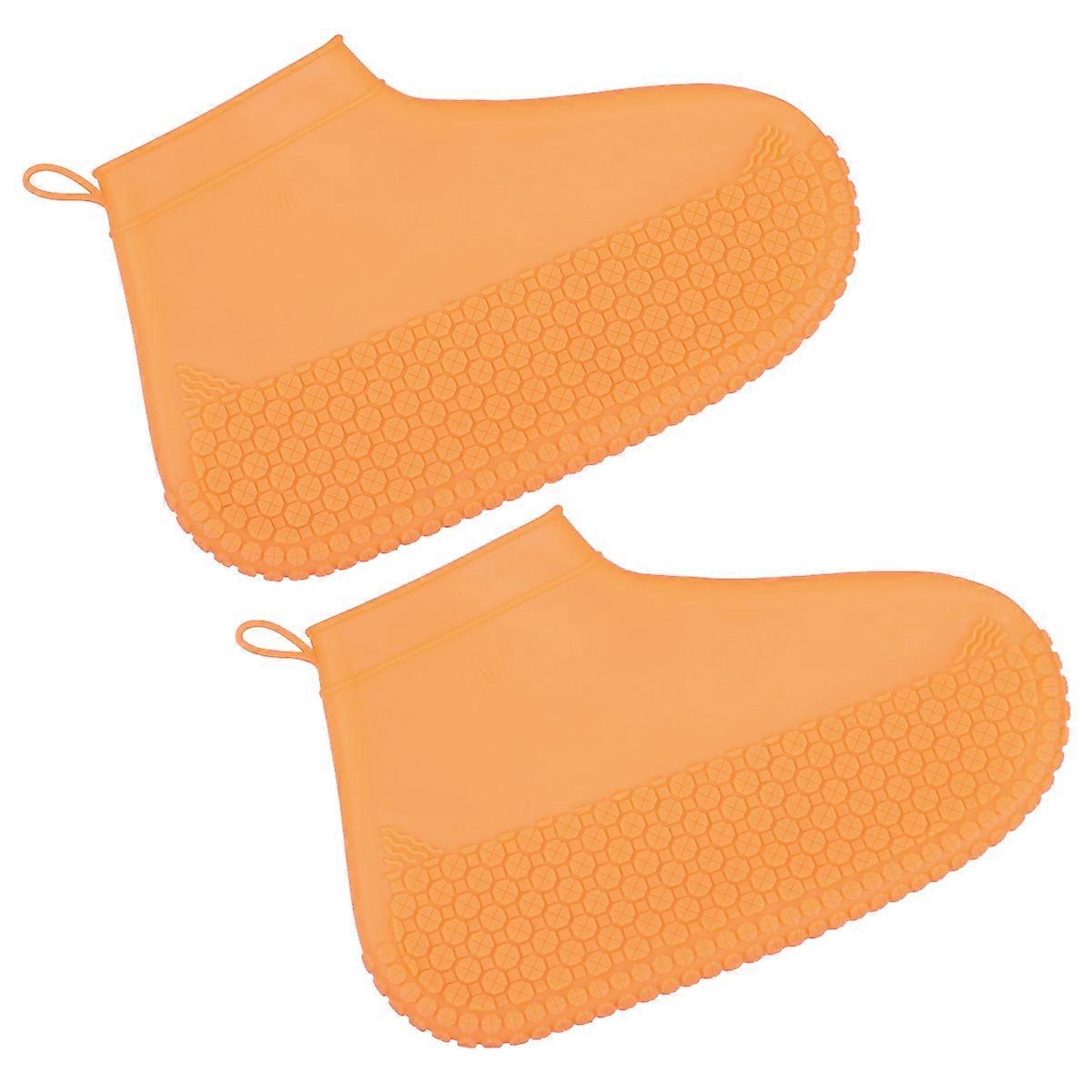 Rain Proof Shoe Covers Shoes Protective Reusable Orange 24.5x14cm 1Pair