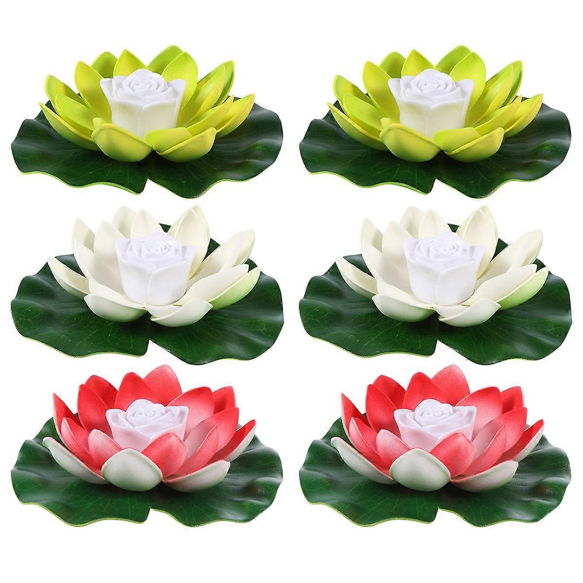Lotus Floating Lights Pool Decoration Romantic Flower Shaped 6Pcs White