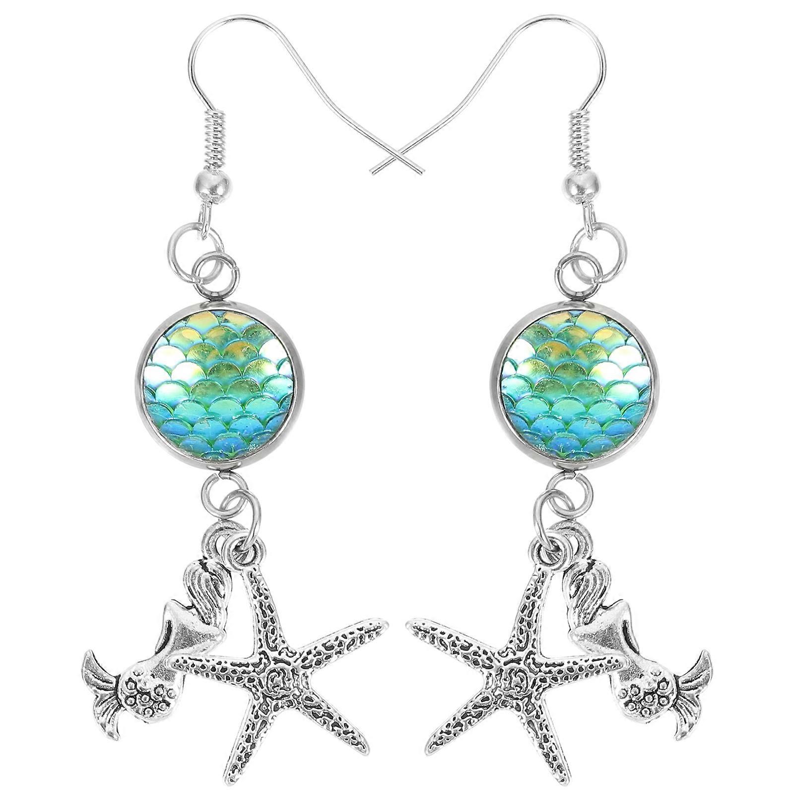 Here's a refined and engaging product description for your **"1 Pair Mermaid Sea Star Dangle Earrings"**:
**✨ Mermaid Sea Star Dangle Earrings –