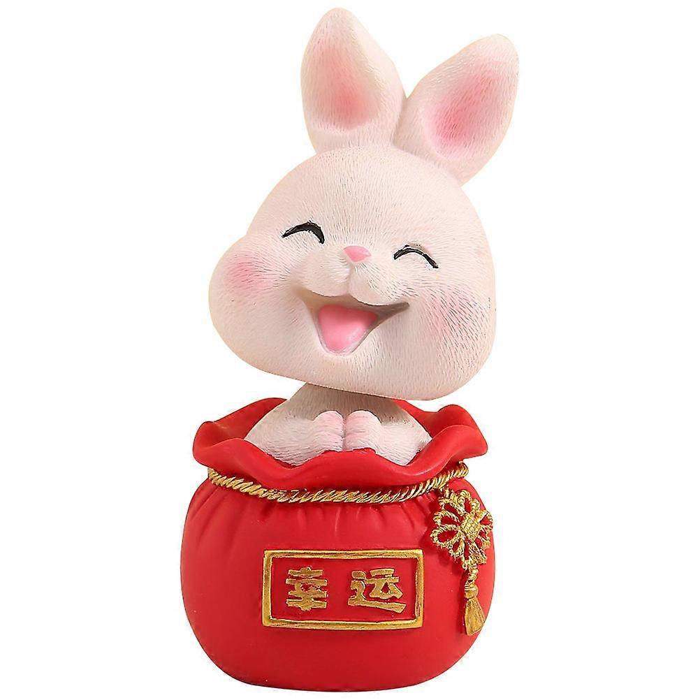 Rabbit Figurine Shaking Head Miniature Resin Bunny Decoration for Desktop Car Cabinet 5.5X5.5X12CM 1Set