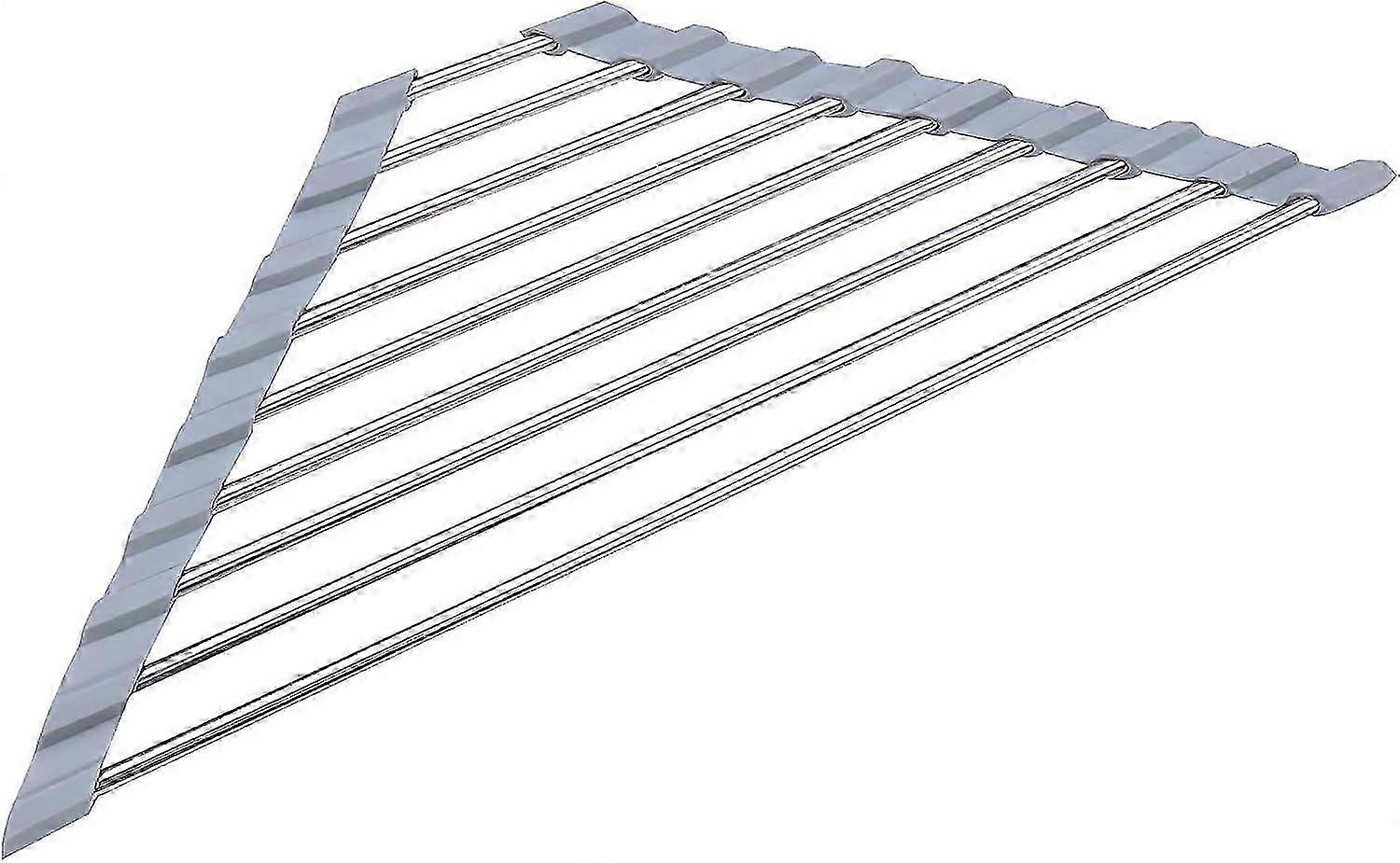 Triangular Collapsible Stainless Steel Kitchen Sink Dish Rack Non-Slip Gray