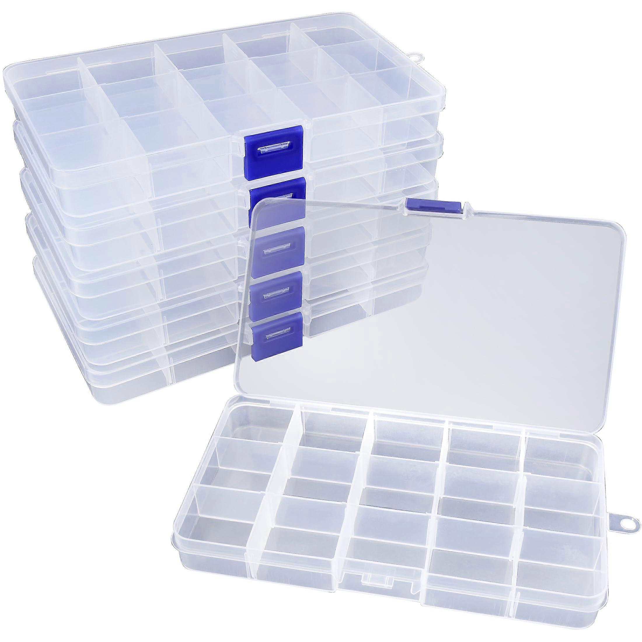 Pack of 6 Storage Box, 15 Grids, Adjustable, for Small Parts, Jewellery, Earrings