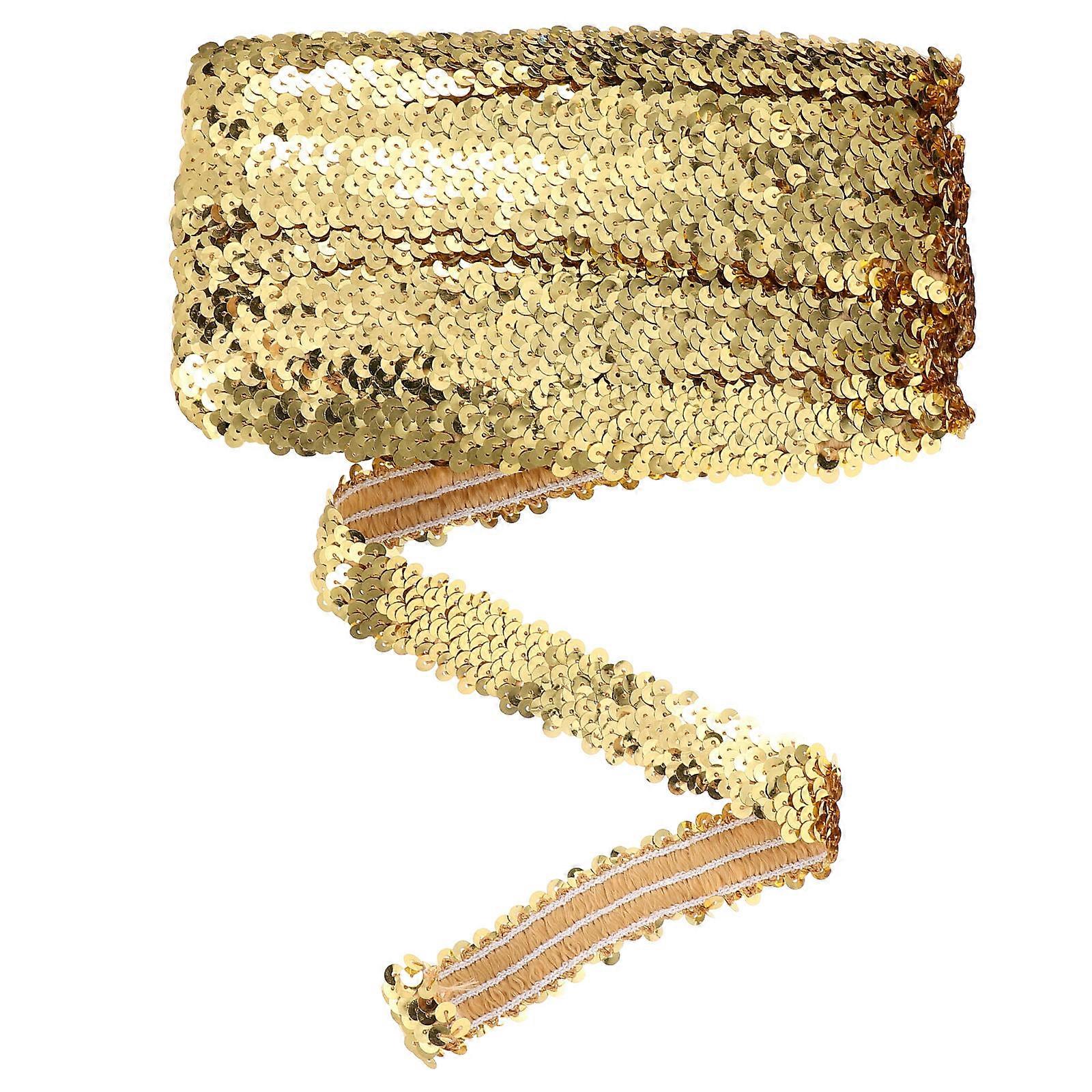 Sequin Sparkling Fabric Sparkling Sequin Fringe Diy Clothing Decoration Golden 1300.00X3.00X1.00cm Curtain Embellishment 1Pack