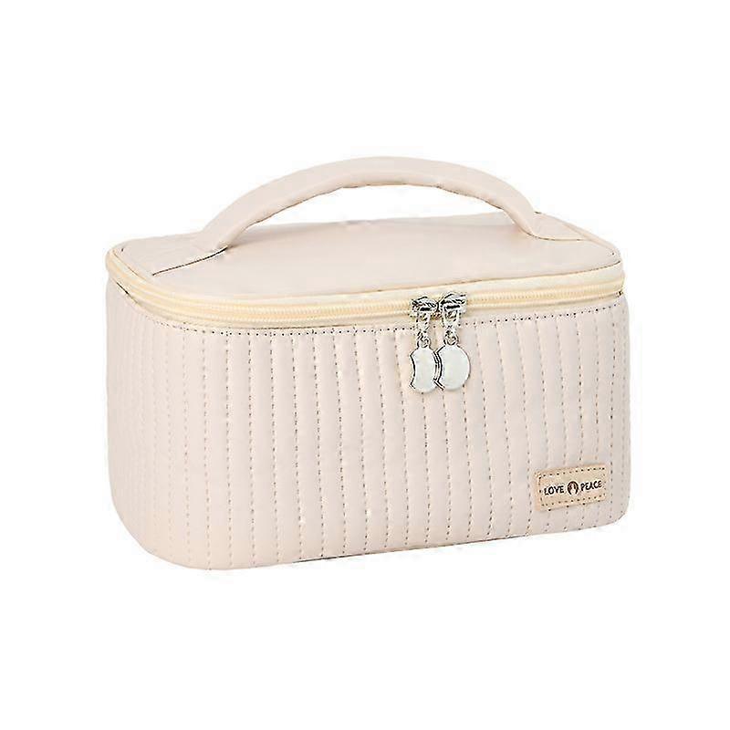 Portable Travel Cosmetic Bag with Open Lid, Cream Texture, Solid Color Toiletry Bag