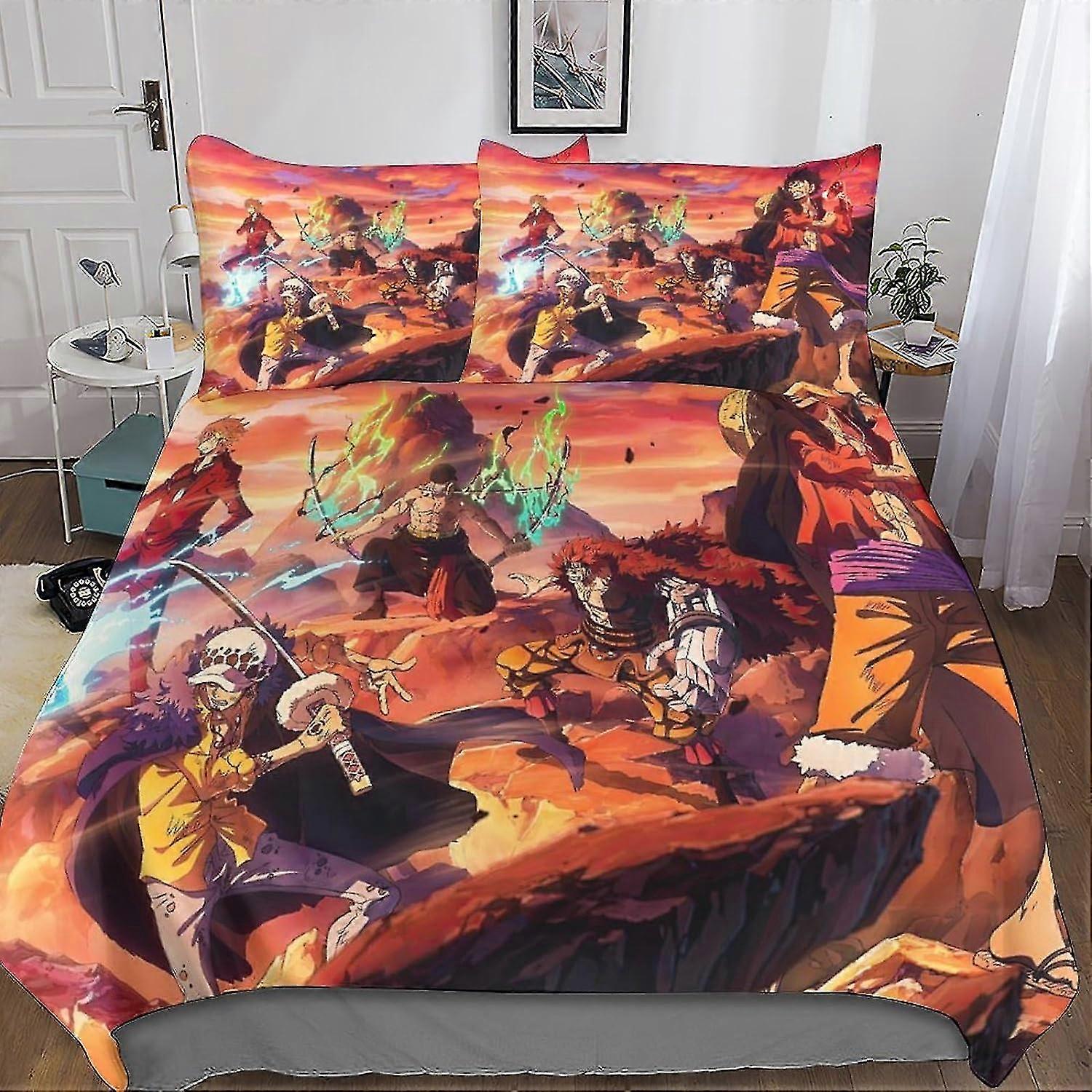 Anime Duvet Cover Bedding Set 3 Piece Set, Luffy Inspired Microfiber Polyester Comforter Cover with Zipper Closure Pillowcase
