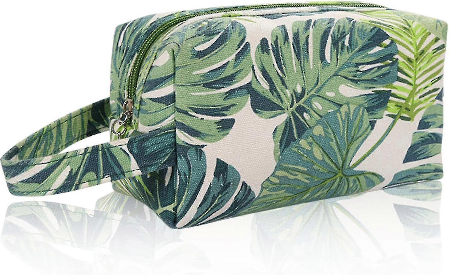 Festival Dumpling/Pillow Tropical Leaf Cosmetic Bag, Travel Accessories, Green Leaf Pattern Toiletry Bag