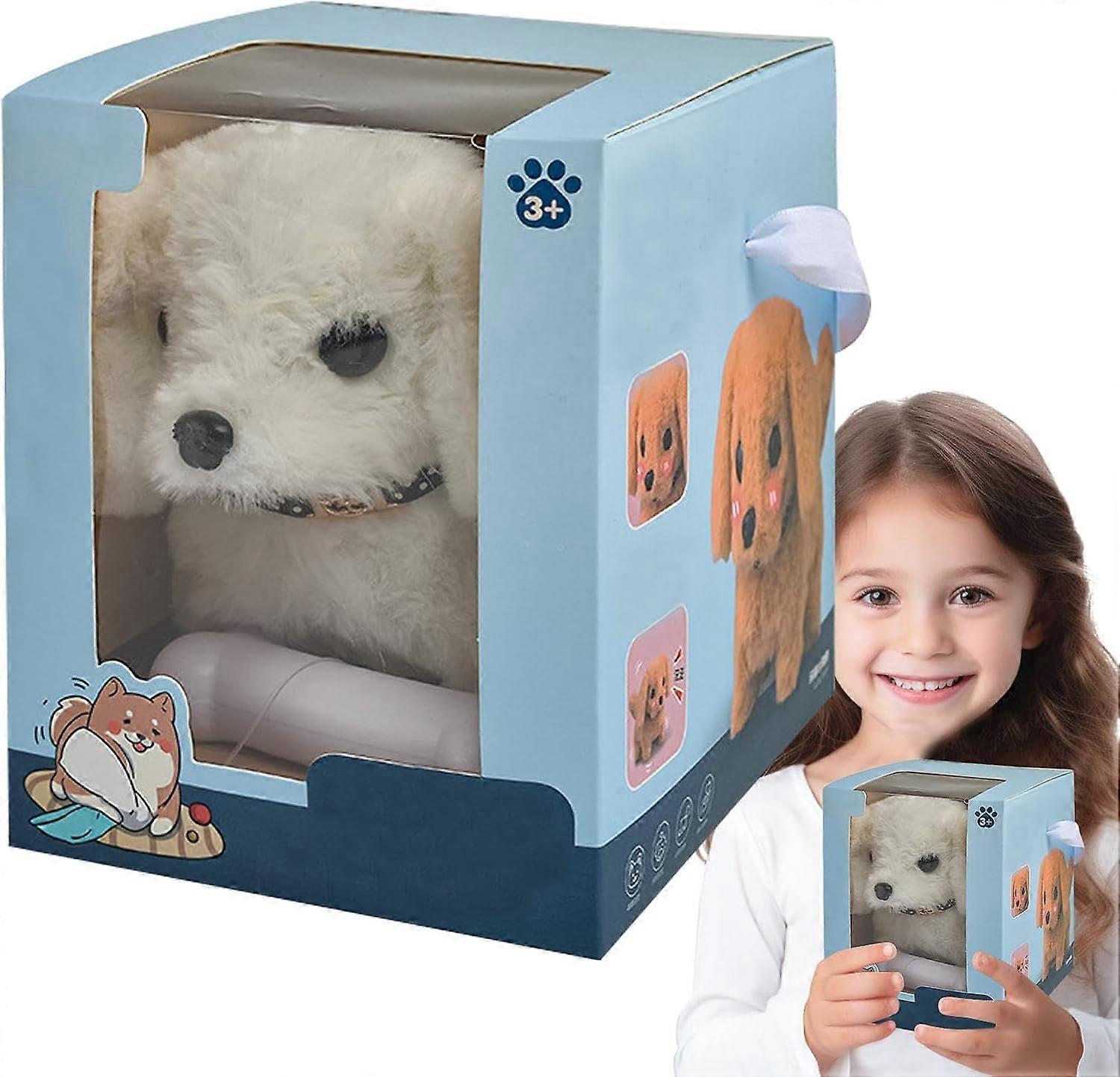 Mein realistischer Roboterwelpe, süßer Roboterwelpe, laufender und bellender weicher Roboterhund (weiß)