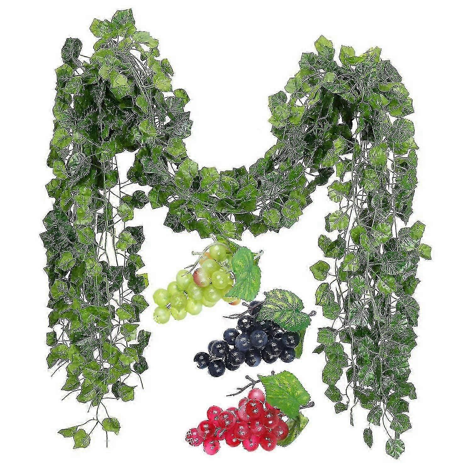12 Strands Artificial Fake Grape Vines Ivy Leaves With 3 Strings Grapes For Wedding Party Home Wall MiY