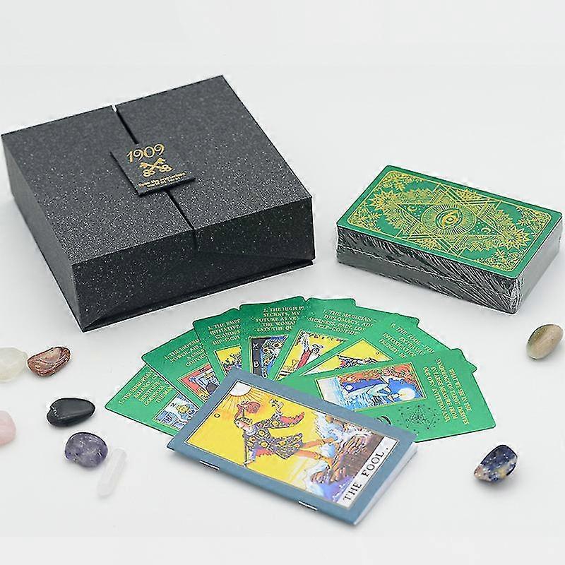 1 Set Divination Gold Foil Tarot Color Changing Plastic Pvc With Tablecloth(D,Green)