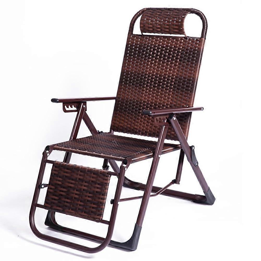 Folding Rattan Recliner Chair Adjustable Zero Gravity Headrest High Back Wicker Garden Beach Patio 150kg Brown Model B