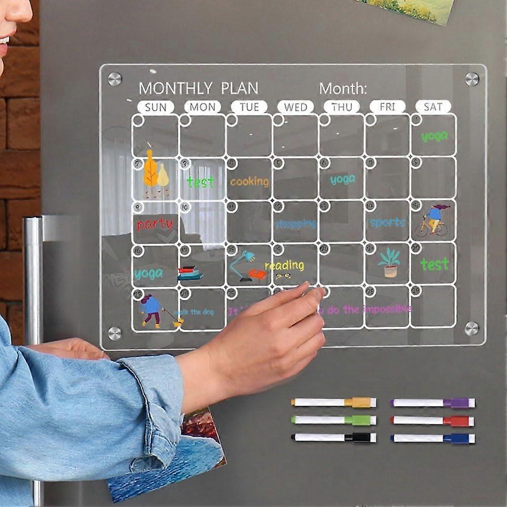 Reusable acrylic planner with refrigerator magnet for family planning, task management, and meal planning, featuring easy wipeoff function (large).