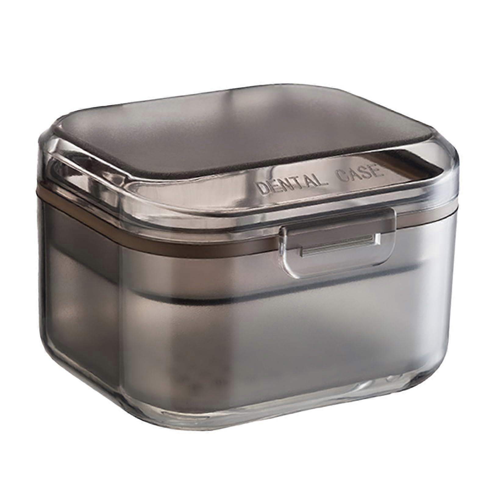 Dental Denture Box Leak-Proof Prosthesis Storage Case Portable Soaking Box for False Teeth Cleaning Black With Net