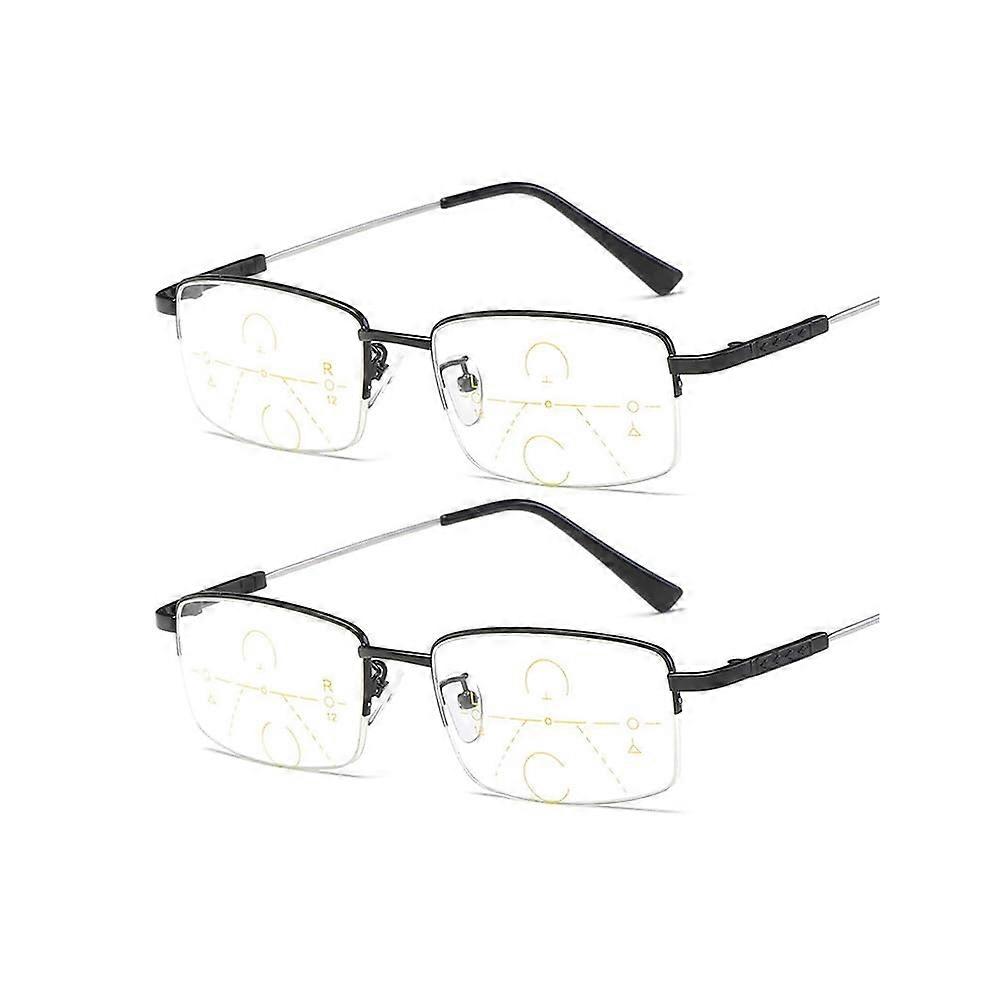 Progressive Multifocus Reading Glasses Black +2.00 for Men Dual Use Near and Far Vision
