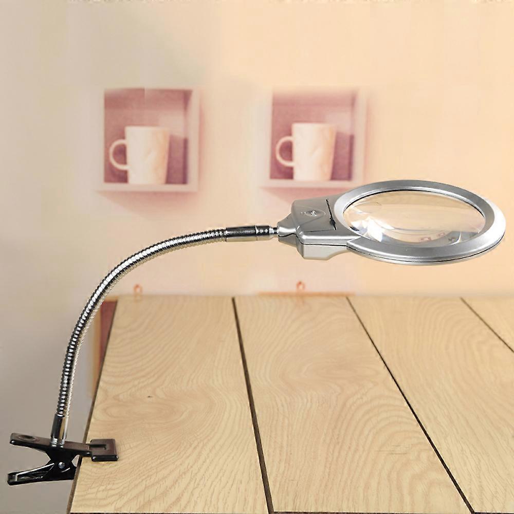 Pro Flexible Hands Free Magnifying Glass Desk Lamp Bright LED Light Magnifier with Clamp for Reading Painting