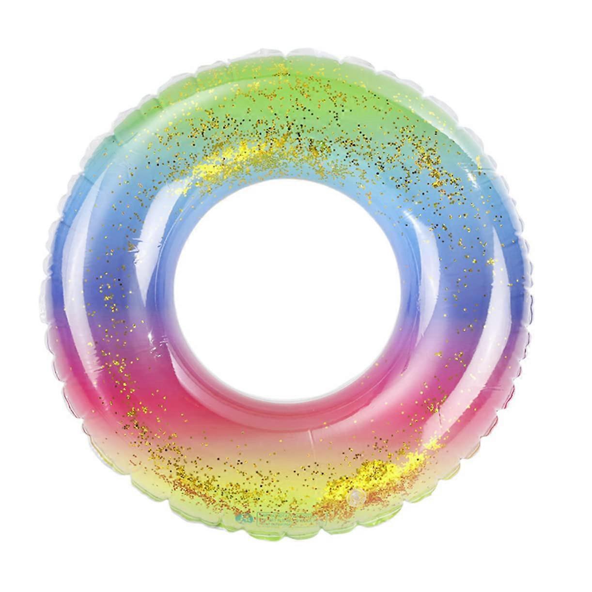 1 Piece Inflatable Swimming Ring with Colorful Rainbow Sequins Made of PVC for Summer Pool and Beach Fun, Swimming Toy for Adults