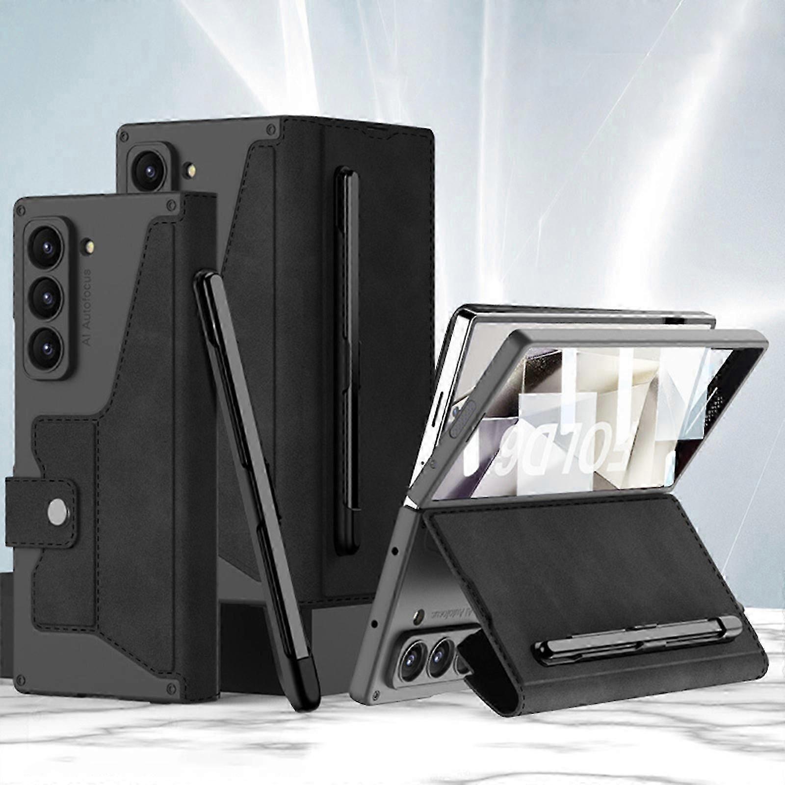 Case for Samsung Galaxy Z Fold 6 Case with S Pen Holder & Built-in Screen Protector, Anti-Shock Wallet Case RFID Blocking Protective Flip Folio Cover