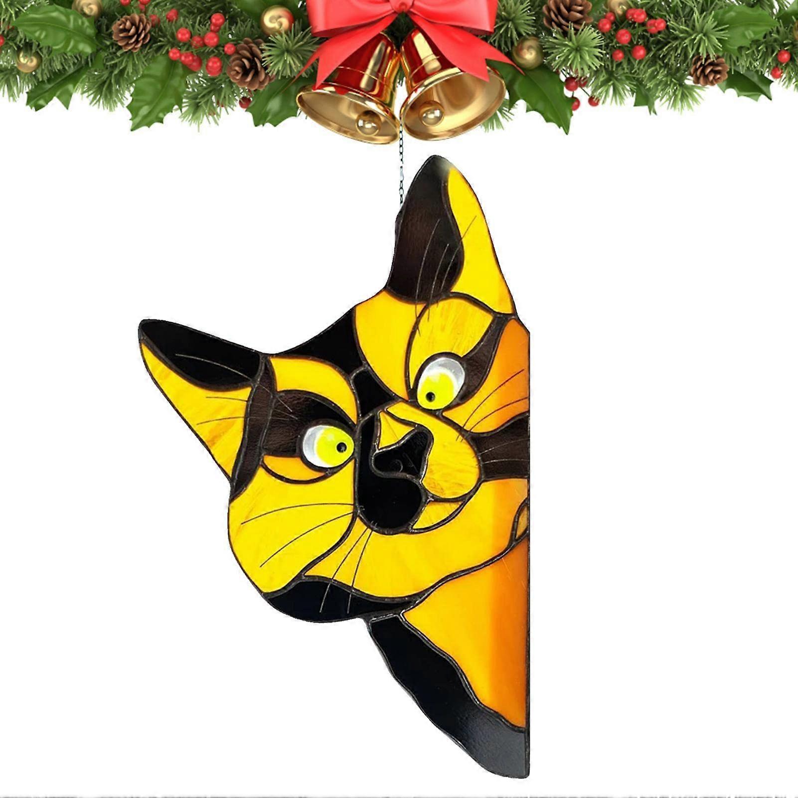 Stained Glass Cat Suncatcher for Windows, Window Hanging Ornaments for Cat Lovers