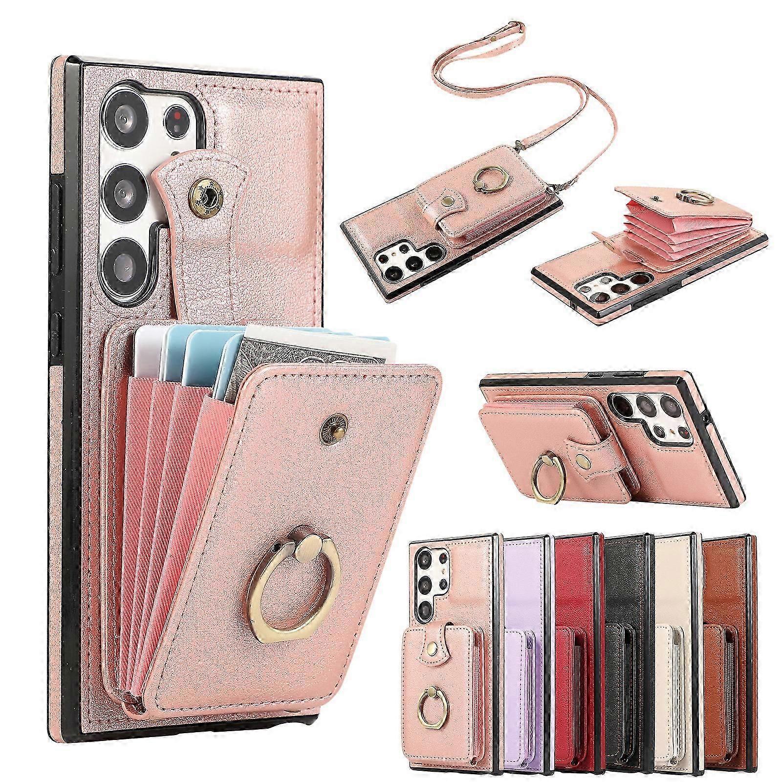 2 in 1 Wallet Case Compatible with Samsung Galaxy S24 Series, Magnetic Closure Purse Case with Rotation Ring Stand, Card Slots Holder, Lanyard Crossbo