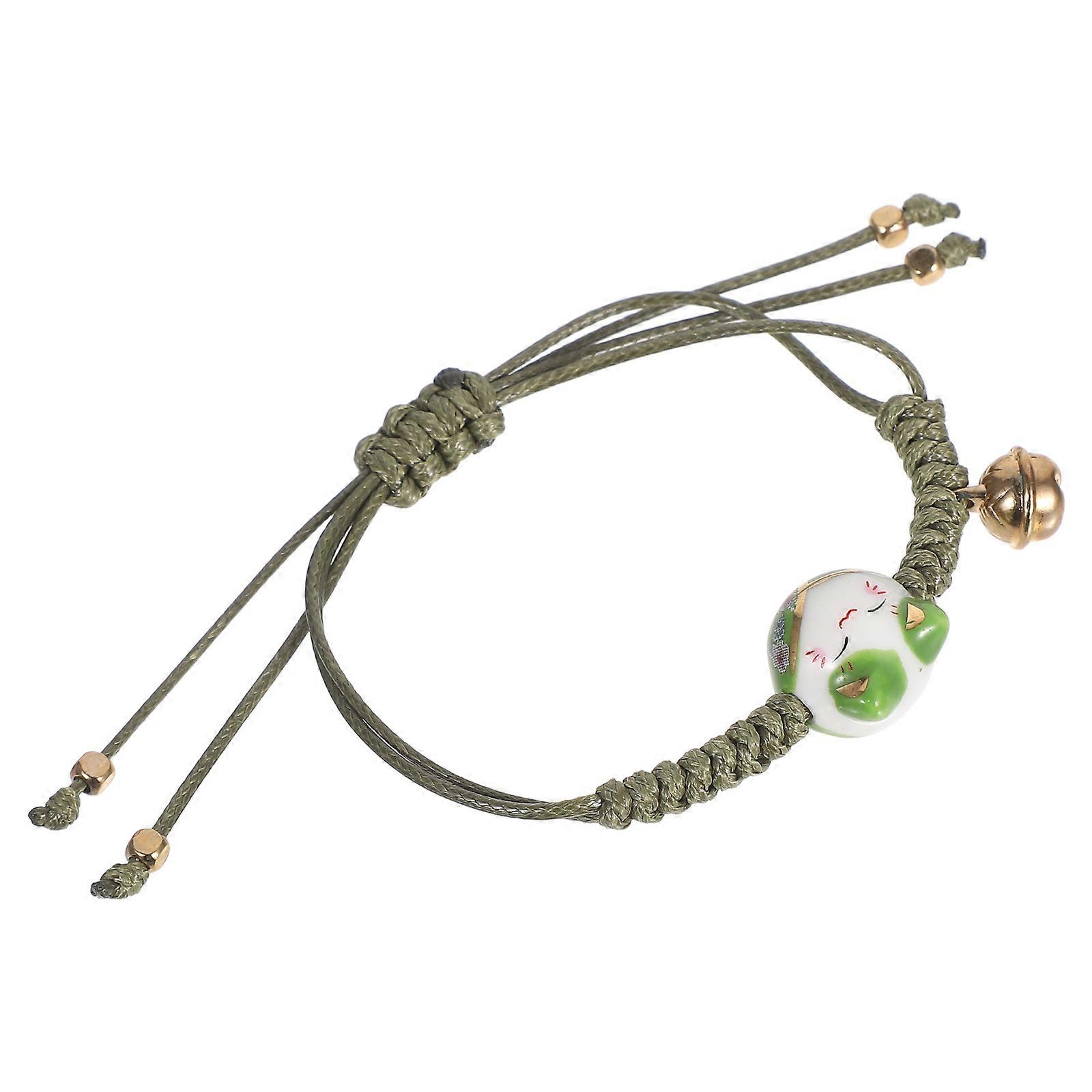 Cat Shape Hand-Knitted Bracelet Adjustable Wealth Symbol Green 1Pack