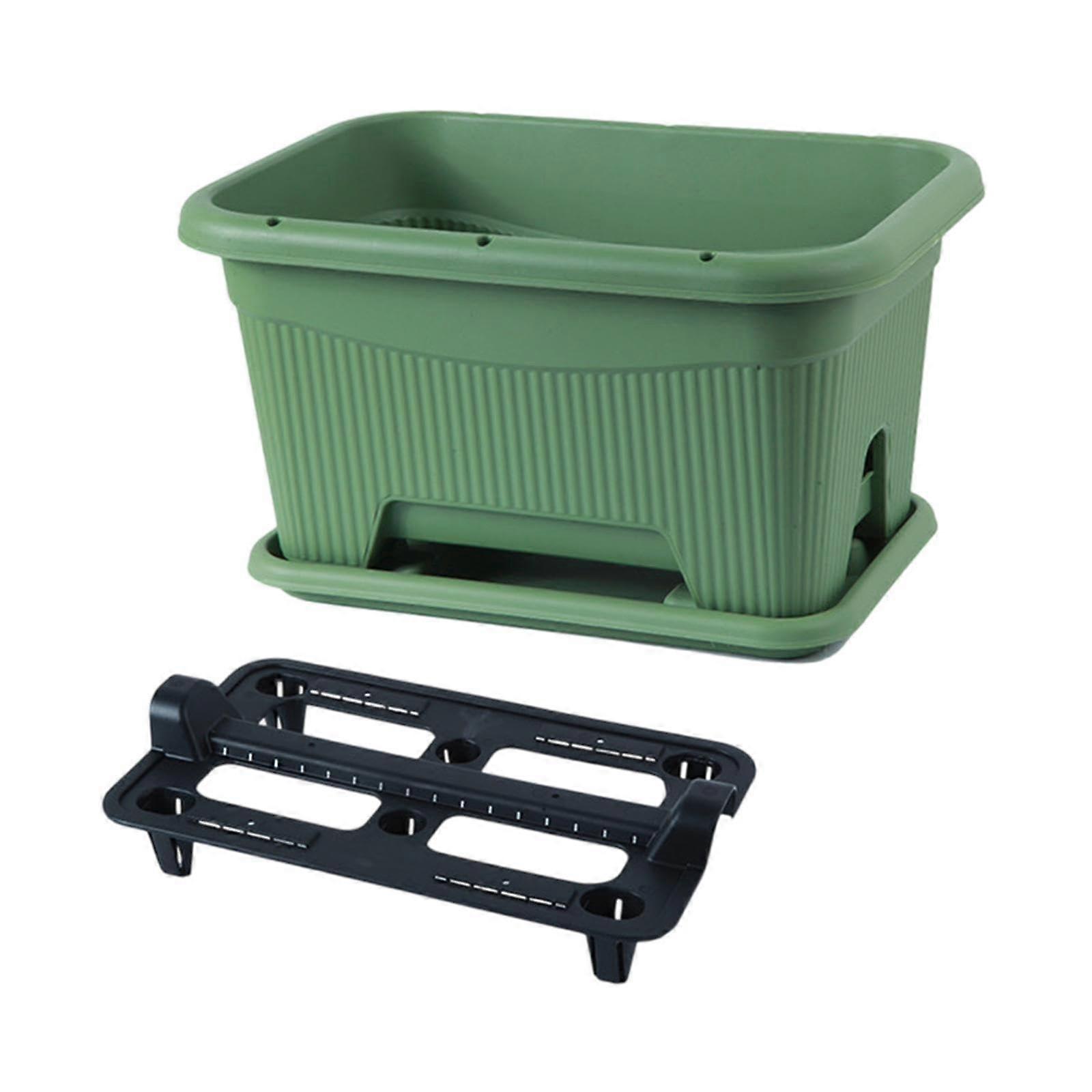 Planting container for windows with shelf and vegetable growing tray, dark green