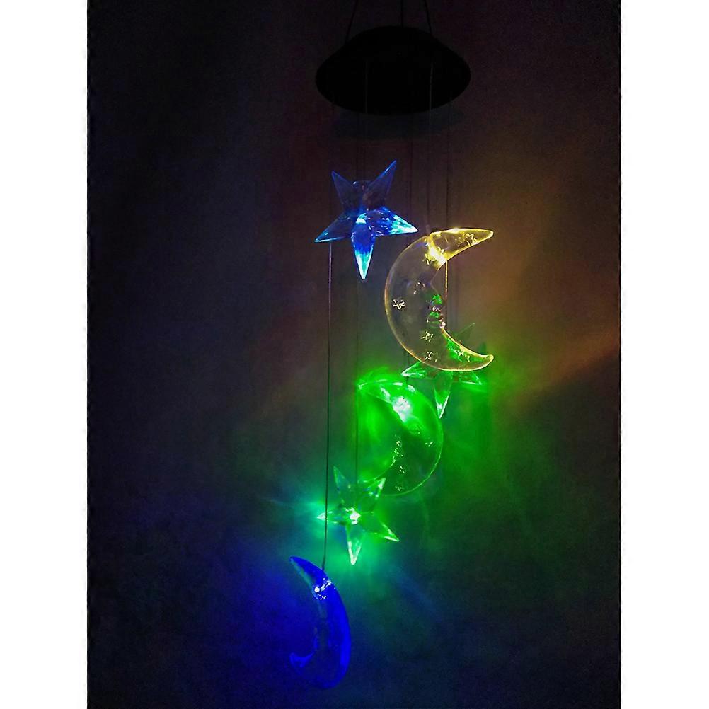 Moon Star Wind Chimes LED Solar Mobile Color Changing Light Sensor Wind Lamp for Home Party Balcony Porch Patio Garden Decoration
