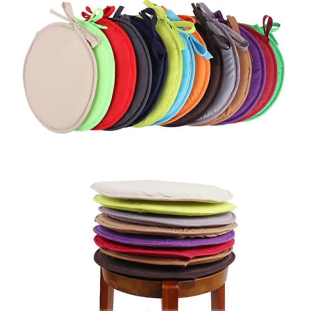 Brown Round Seat Cushion with Straps for Home Use Made of Polyester and Sponge 38CM Diameter