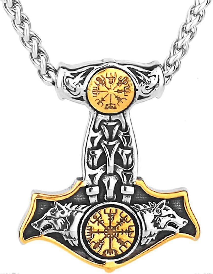 Viking Thor Hammer Necklace  Vegvisir & Valknut Pendant