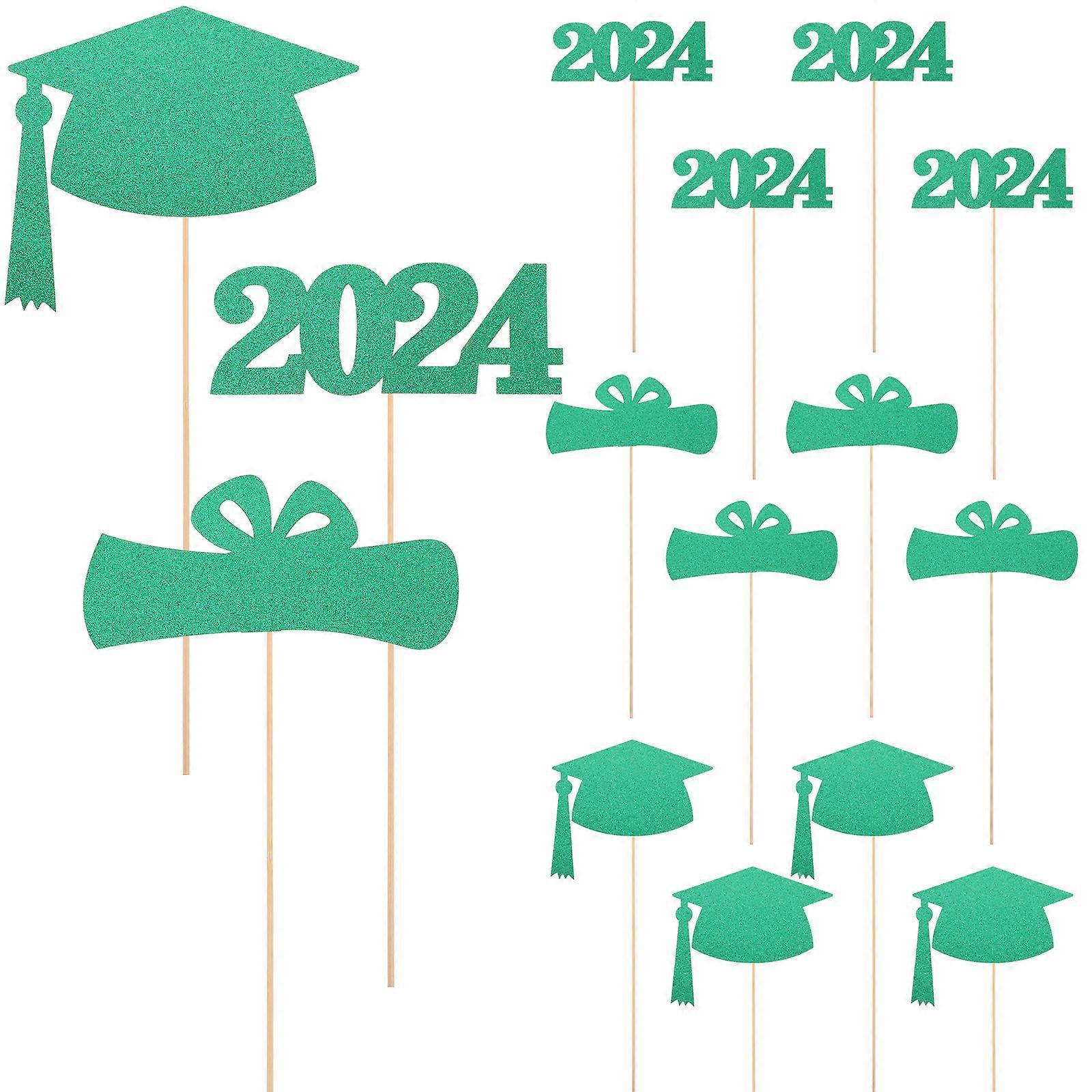 Graduation Table Decorations with Green Picks for Party Centerpiece Sticks 5 Set