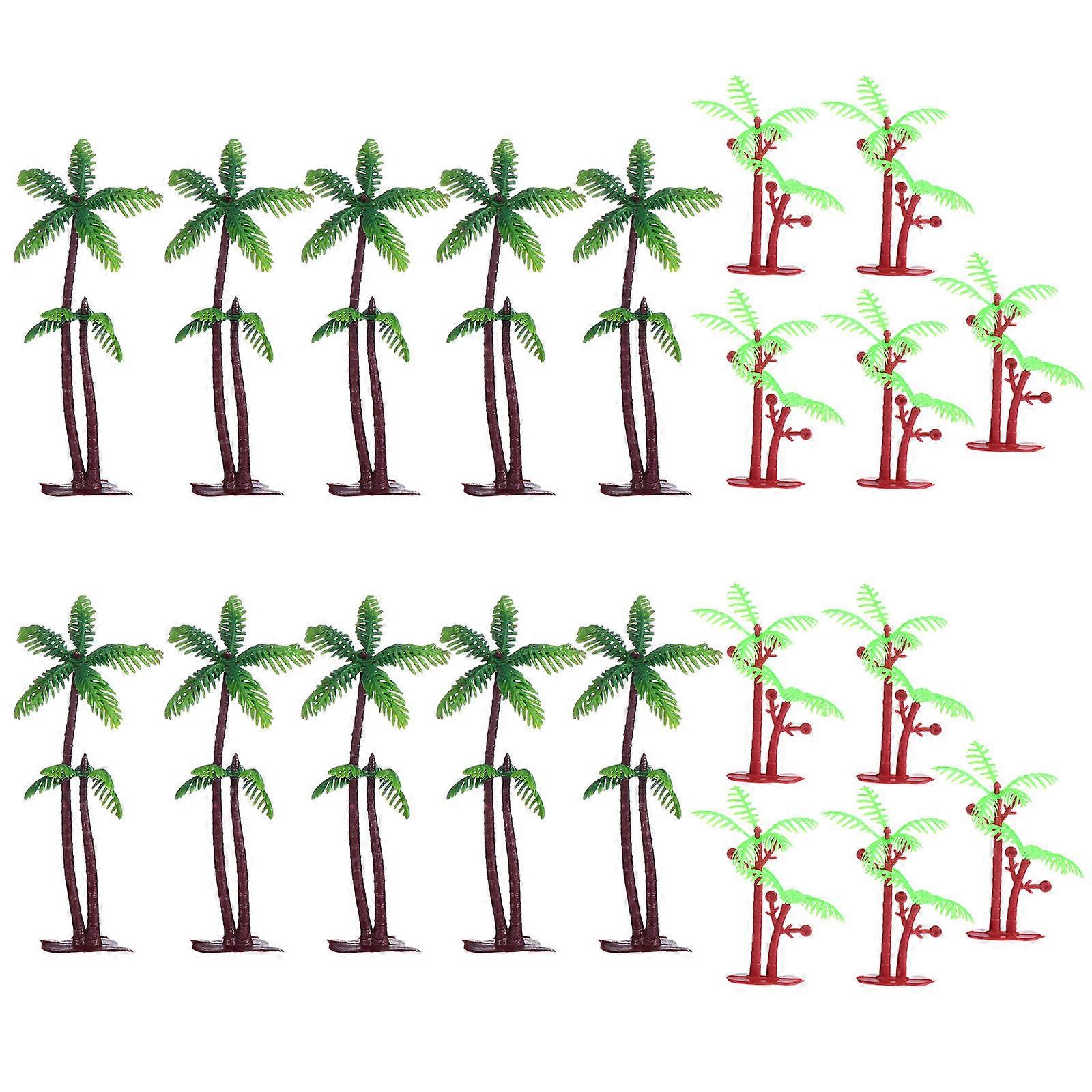Birthday Cake Decorations with 20 Pcs Artificial Coconut Trees for Cupcakes Display Green Plastic