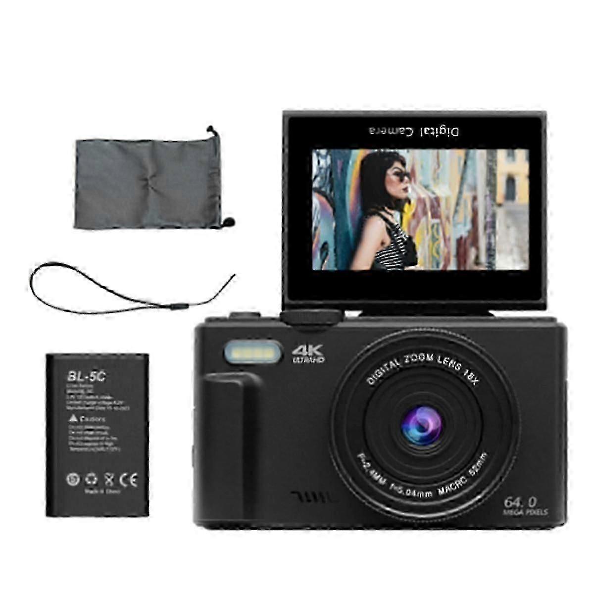 Digital Photography Camera 4K 18X Digital Zoom Vintage Vlog Video Recorder 180 Flip Screen Selfile