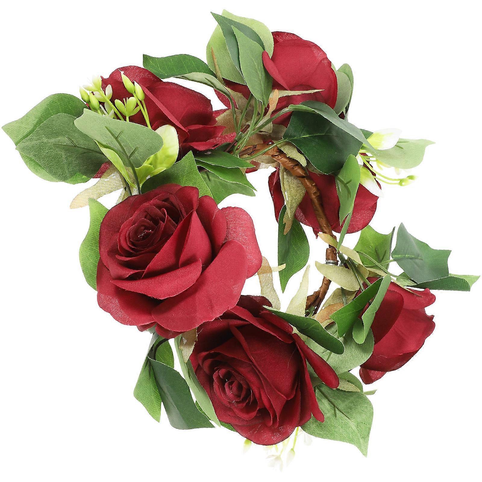 Artificial Floral Wreath Candle Wreath Table Decoration for Family Party Occasion in Red Color 1 Set for Women