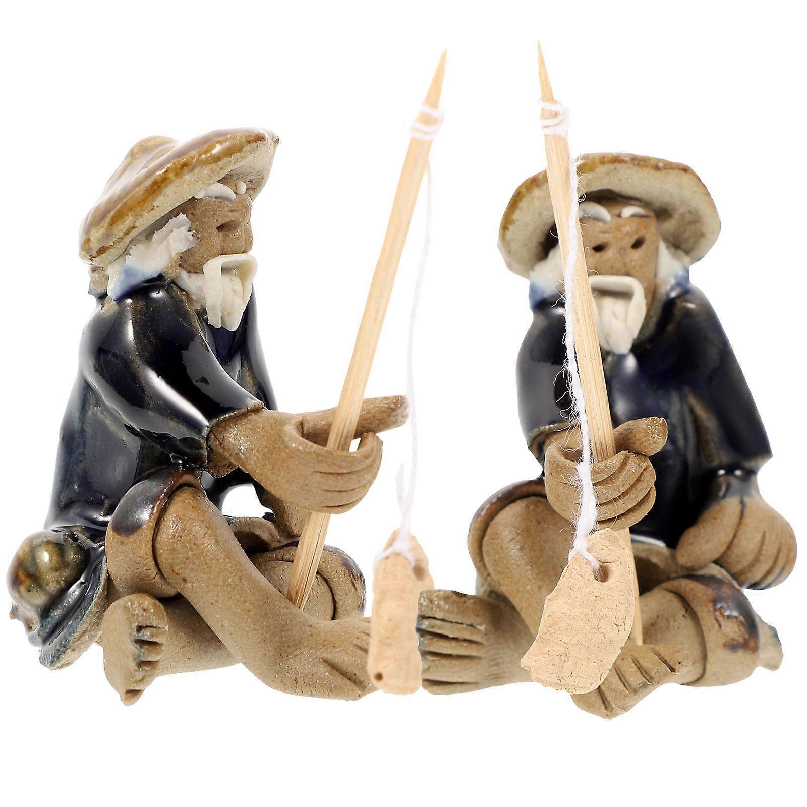 التصميم الإبداعي 2 قطعة صياد تمثال الحلي لون متنوع مثالي لبونساي وديكور حوض السمك