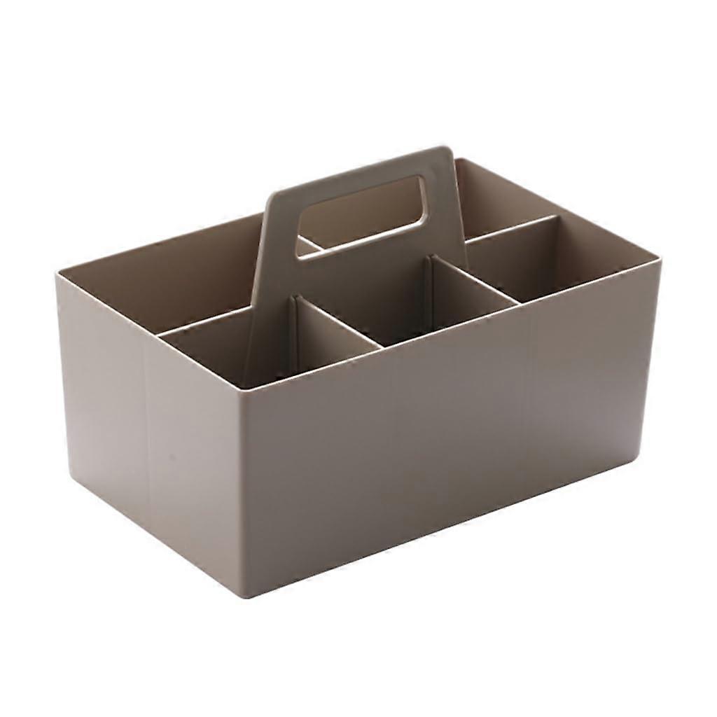 Stackable Desk Organizer, Brown Plastic Divider Tray, 4 & 5 Compartments, Storage Box with Handle for Office Supplies