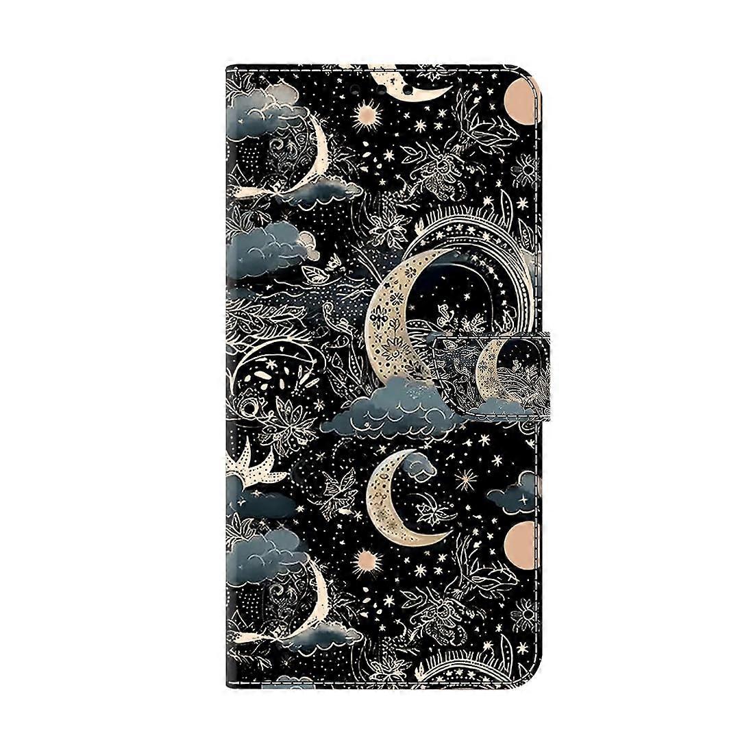 iPhone 6 Plus/7 Plus/8 Plus Leather Flip Case with Card Slot, Magnetic Closure Stylish Handytasche, Moon Design