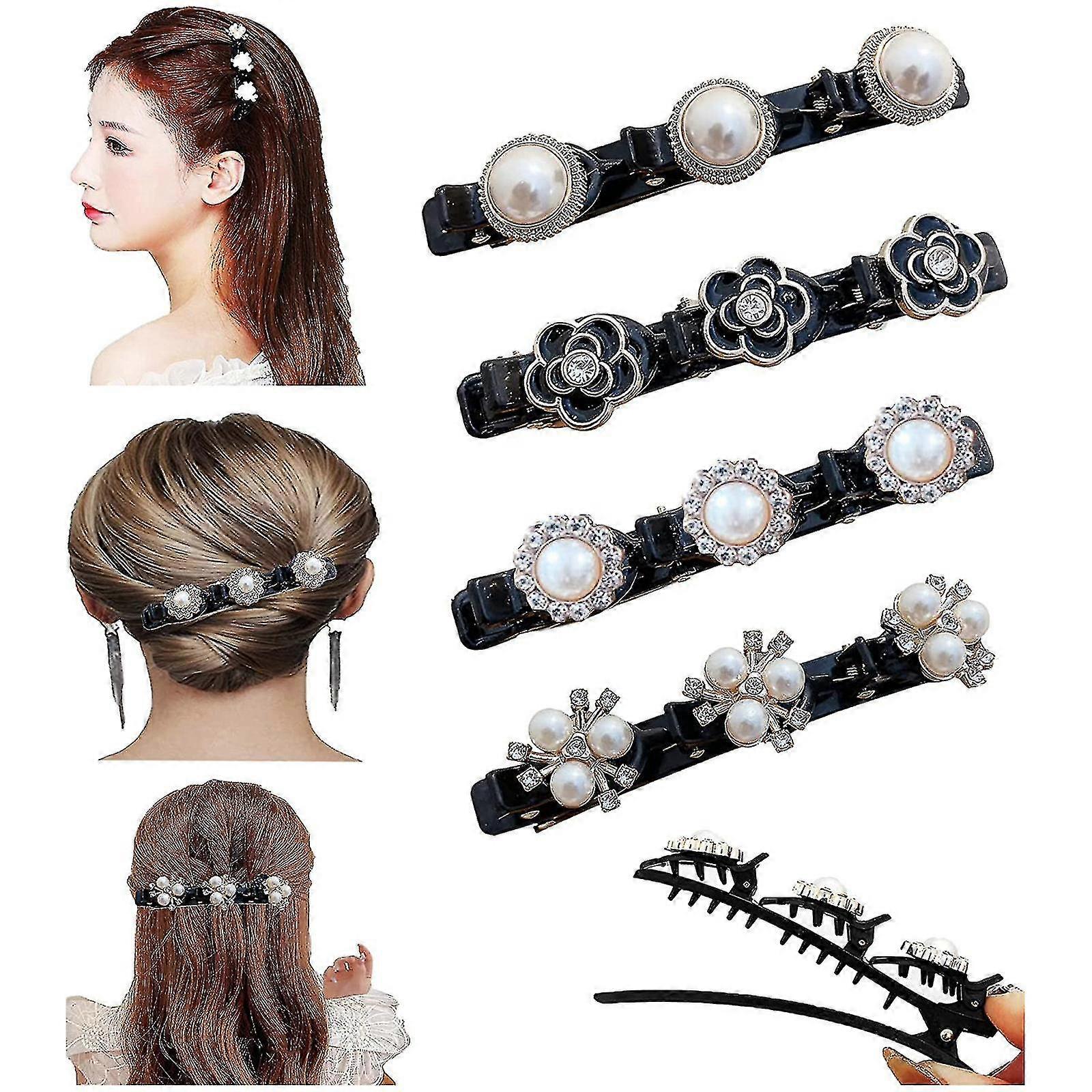 دبابيس شعر حجر الراين ، مجموعة من أربعة ، مادة كريستال ، نمط منقار البط