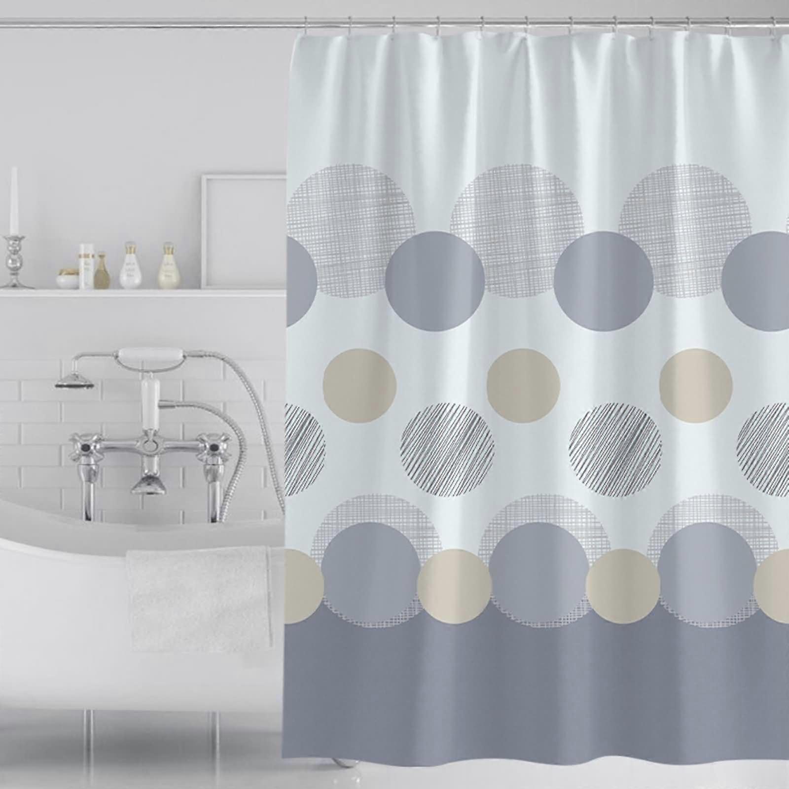 Eyelets for Shower Curtain, 200 W x 180 H cm, Bathroom Curtain Grey Circle Pattern Polyester Shower Curtain Hooks White