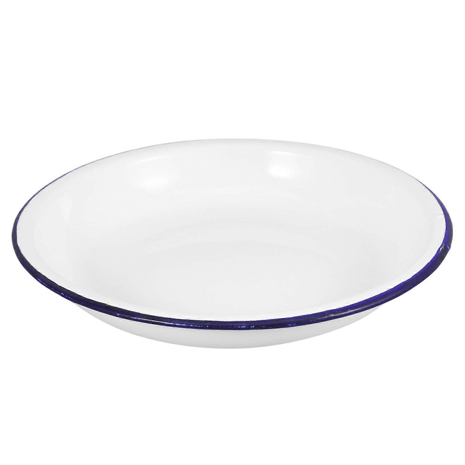 Enamel Plate, Enamel Salad Plate, Round Mixing Dinner Deep Camping Tableware