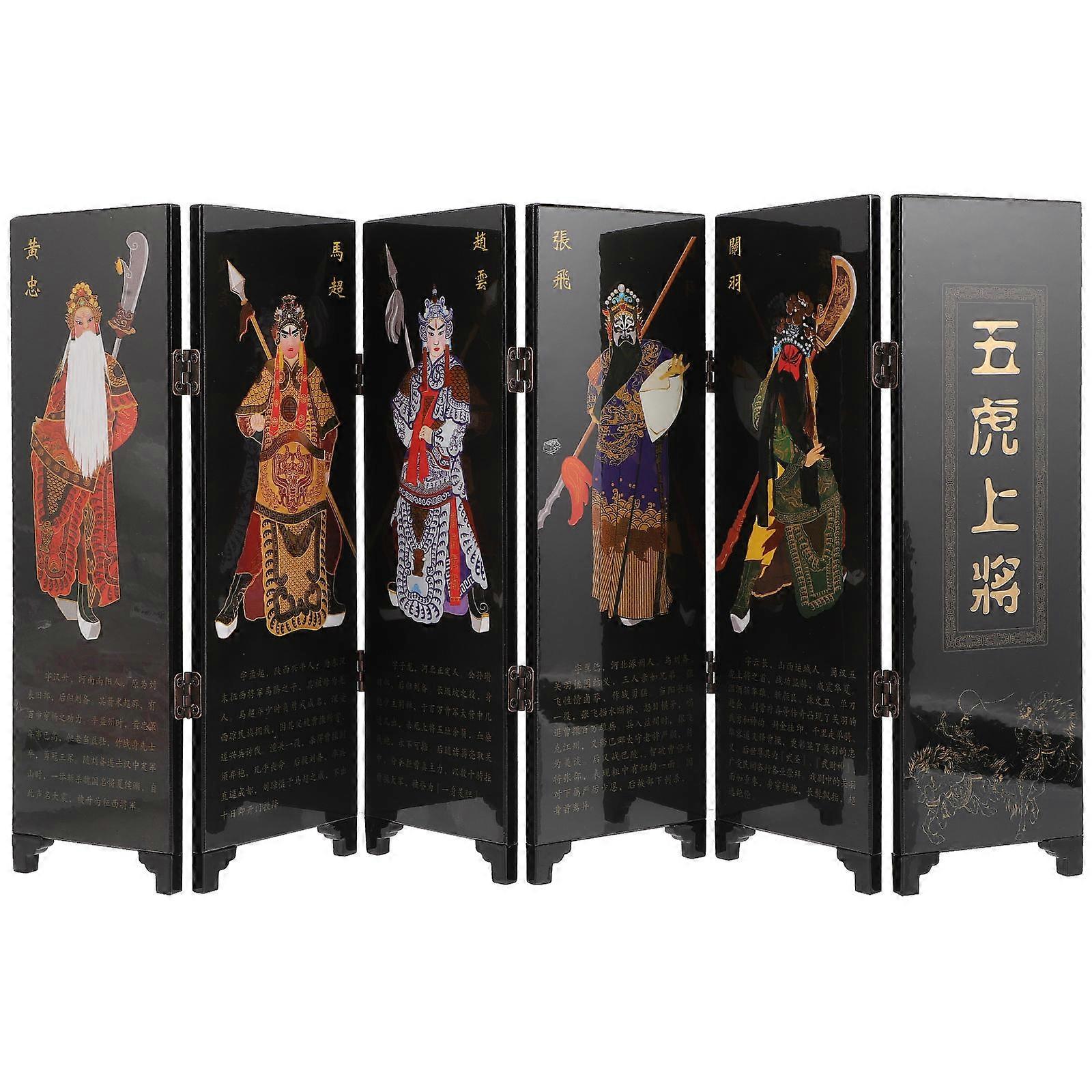 Mini Chinese Style Wooden Folding Screen Antique Desktop Ornament Panel Divider Home Decor Cultural Display Space Saving Traditional Craft