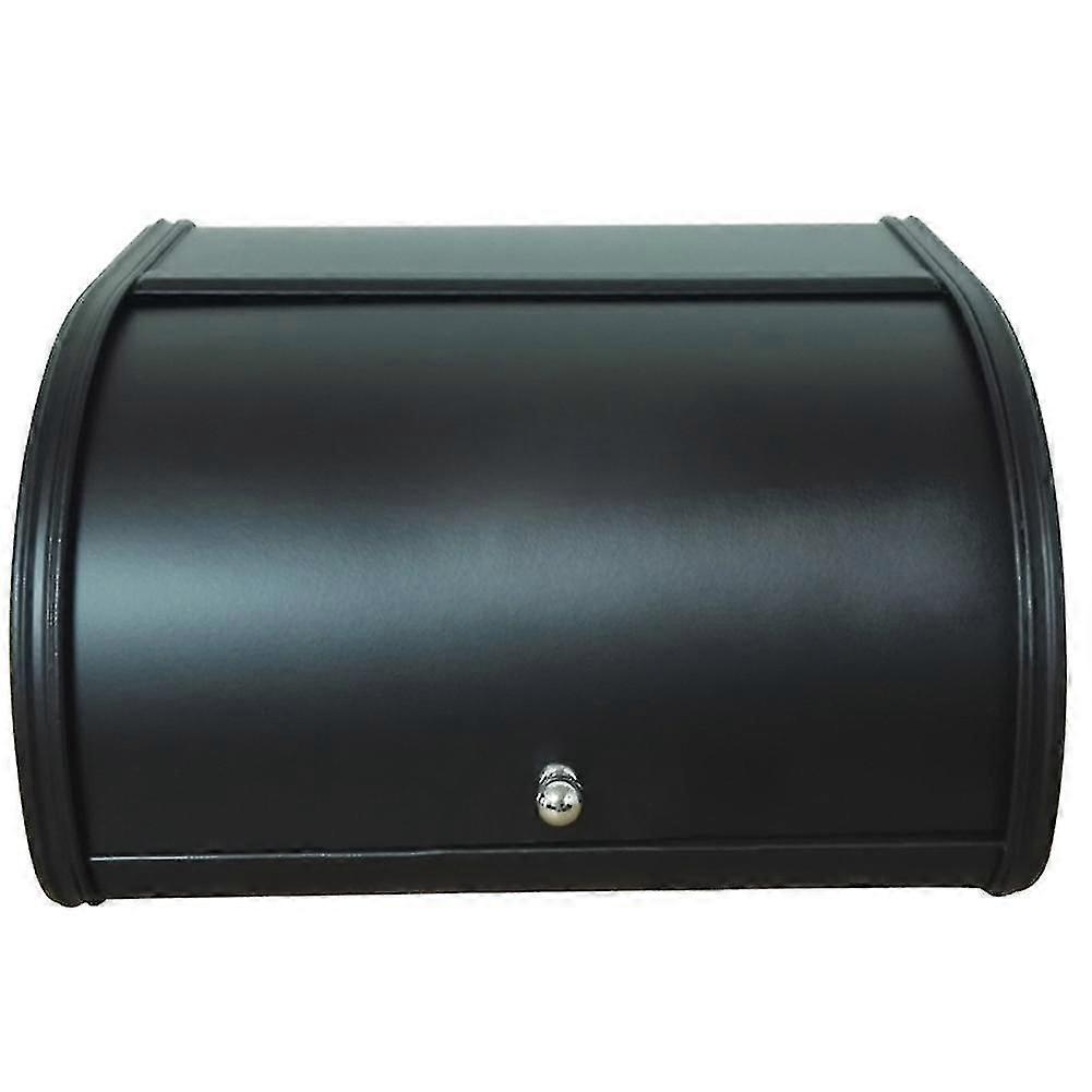 Metal Bread Box Bin Kitchen Storage Containers With Roll Top Lid Kitchenware Storage--black