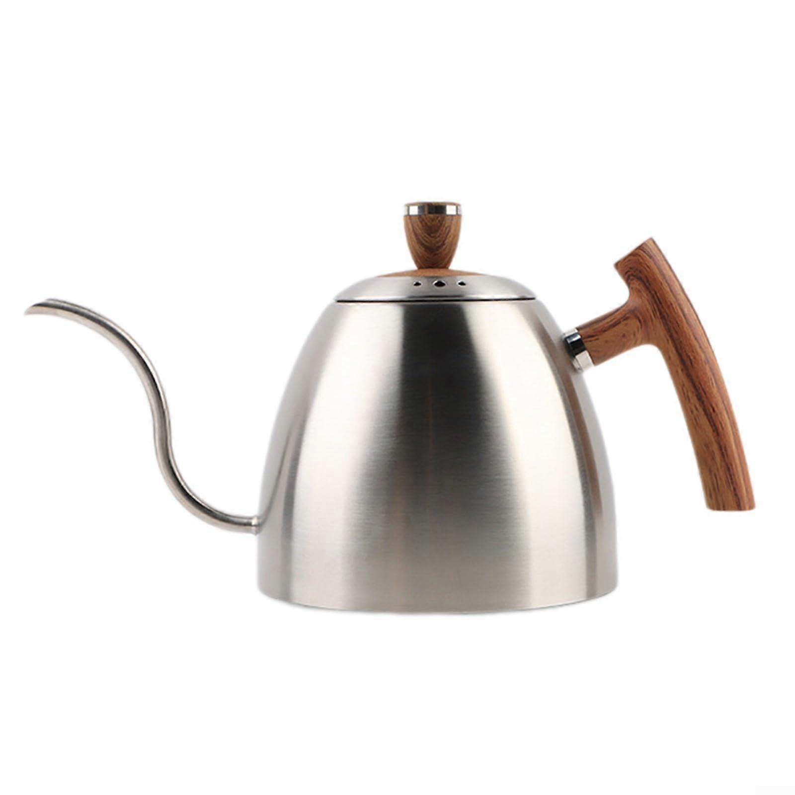 1500 ml Stainless Steel Gooseneck Kettle with Wooden Handle for Easy Pouring and Comfortable Grip in Silver Color