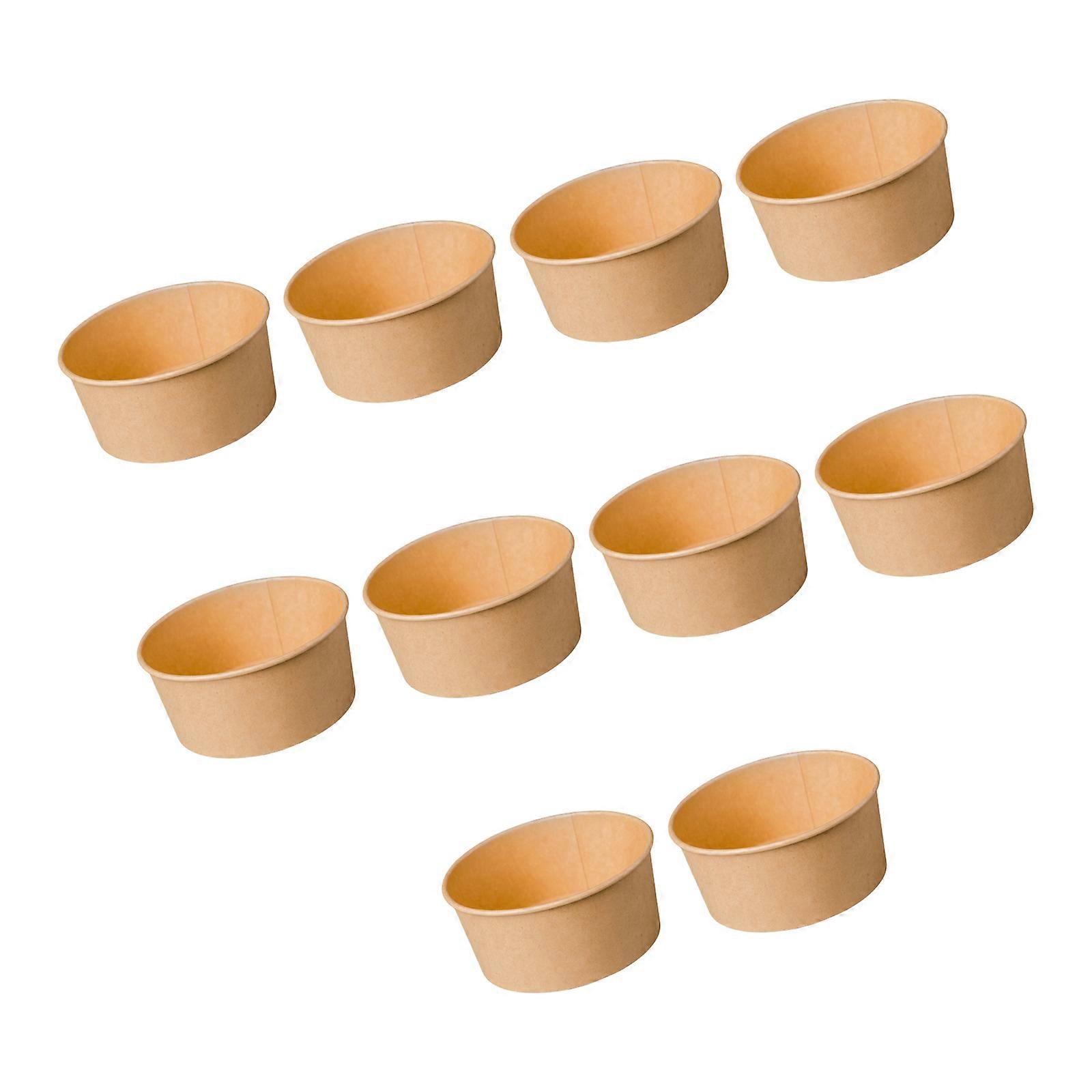 Pack Of 10 Kraft Paper Bowls With Lids, Disposable And Sturdy Dishes Produced For Easy Use And Quick Disposal Multicolor