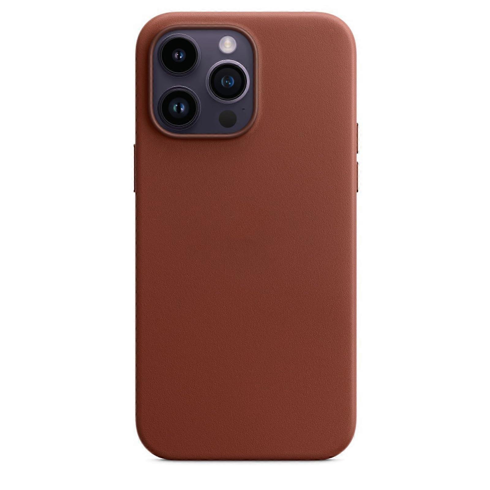 Full Grain Leather Case for iPhone 16 Pro Max with Magnetic Compatibility, Metal Buttons & Camera Bump Frame, Red