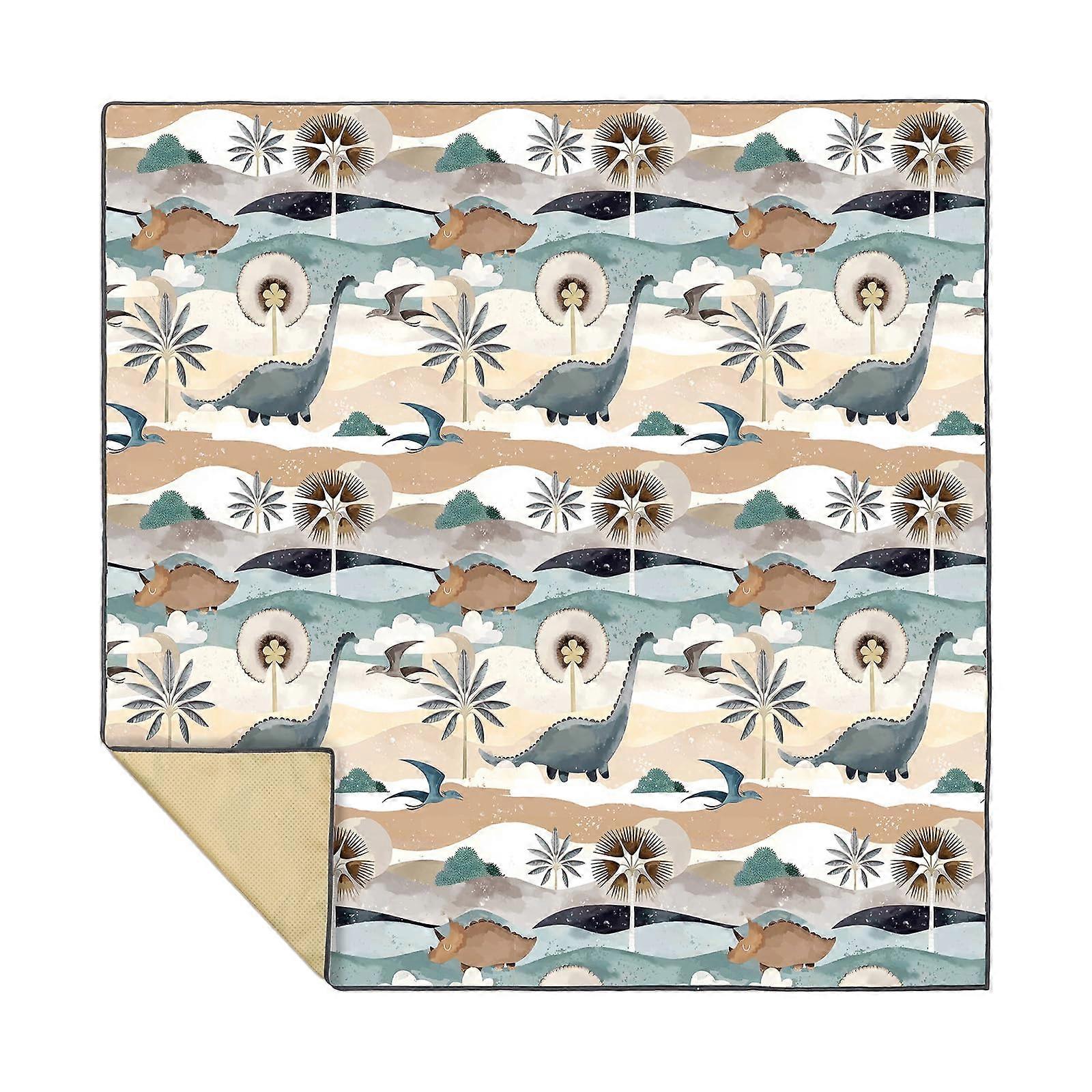 Large Baby High Chair Floor Mat 130x130cm with Anti Skid Backing for Feeding and Easy Cleanup Dinosaur Pattern