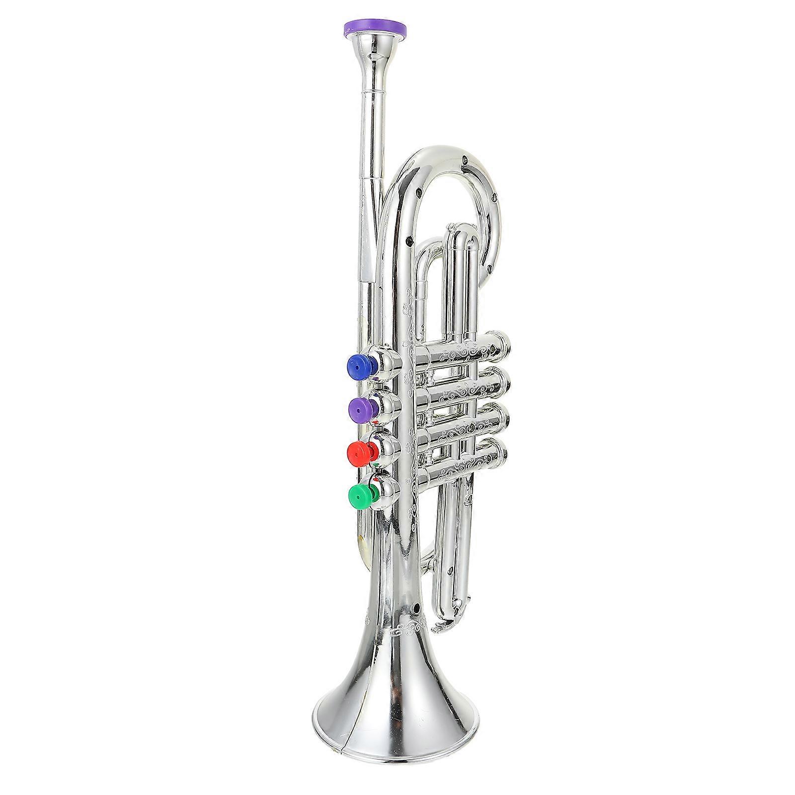 Educational Reusable Stage Performance Simulation Musical Instrument Trumpet with Safe Electroplated Silver Finish for Boys