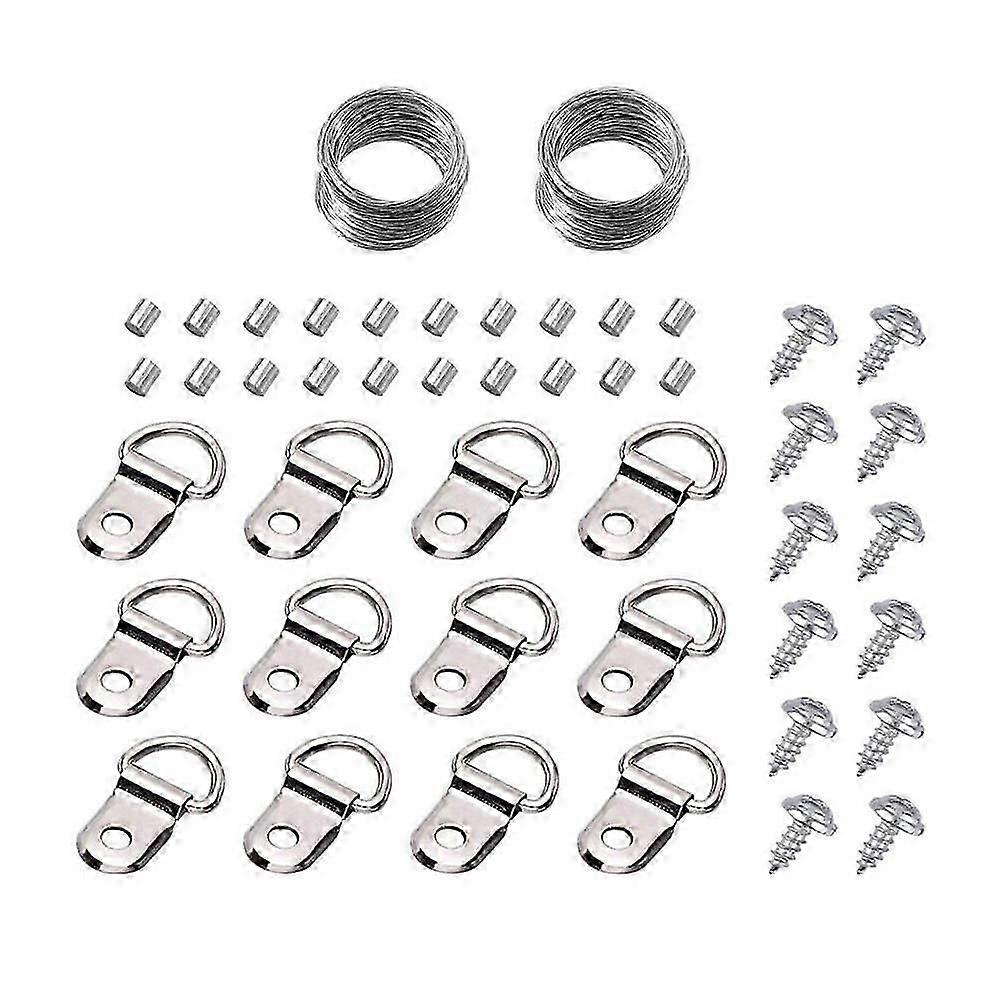 D Ring Picture Hangers Sets(60 Sets) - D Ring Hooks + Vis + Hanging Wire +