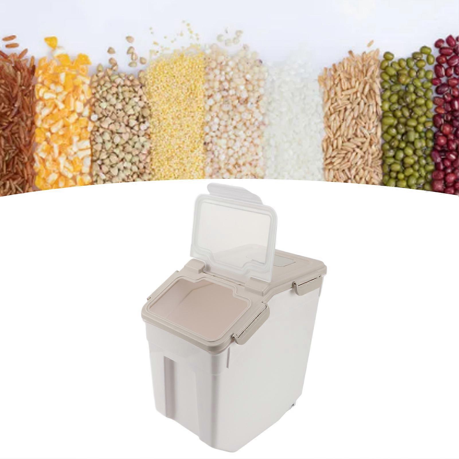 Beige Rice Storage Container 15kg Thickened PP Airtight Bin