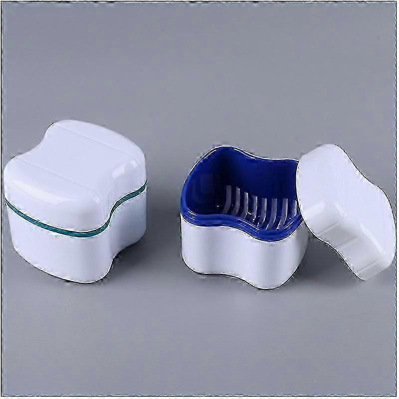 2 Cases Denture Box Denture Case Denture Container with Strainer Orthodontics Box Denture Cleaning for Storage Soaking Clean Blue+ Lake Green