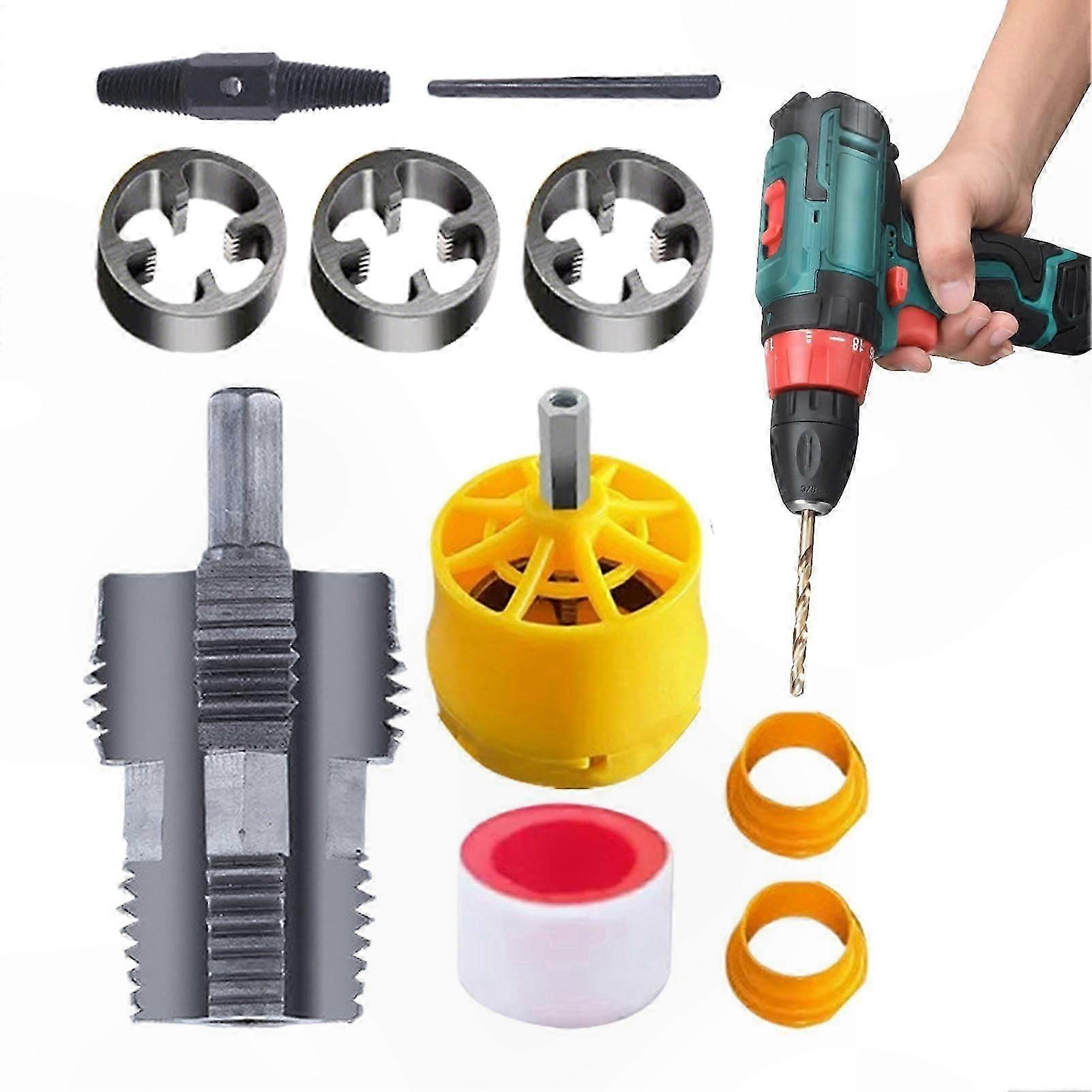 Plastic Pipe Threader Kit, 1/2" 3/4" 1" PVC Thread Cutting Tool Set for Plumbing Projects