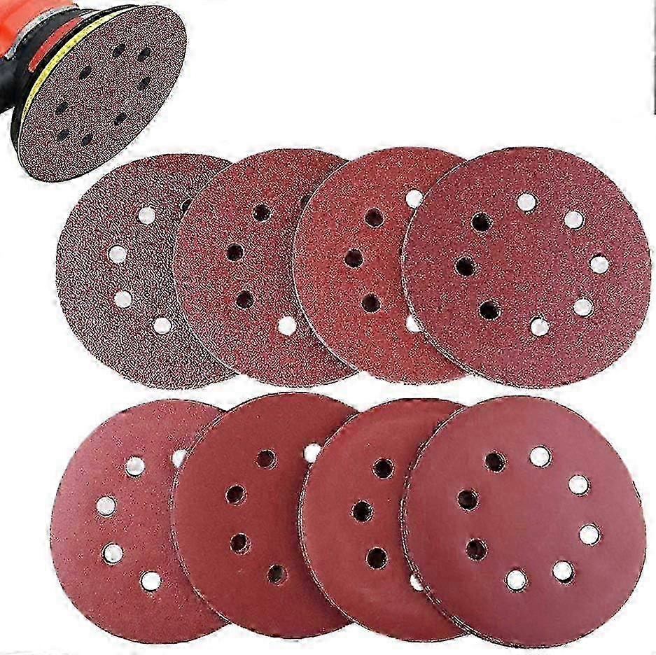 Sandpaper Discs 80-Piece Set: 5-Inch 8-Hole Flocking, 6 Sizes, Pad Accessory for Cir Sander